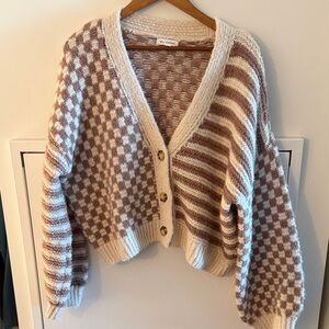Blu Pepper Cream and Brown Checkered Cardigan